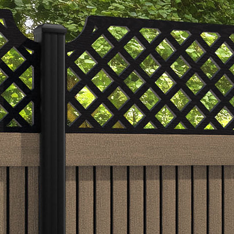 Virtis Regal Hive Fence Panel - Teak - with our aluminium posts
