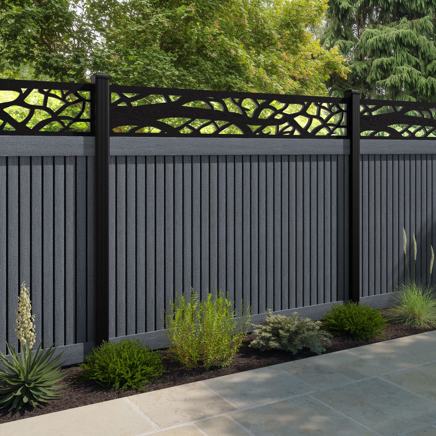 Virtis Twilight Fence Panel - Anthracite - with our composite posts