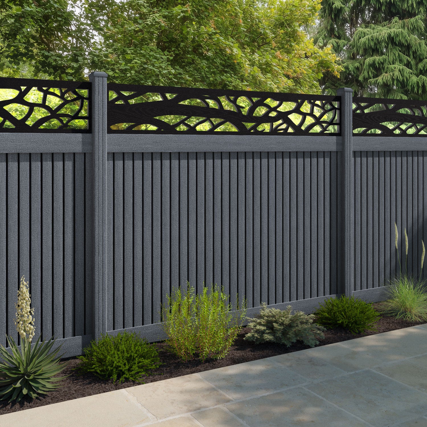 Virtis Twilight Fence Panel - Anthracite - with our composite posts
