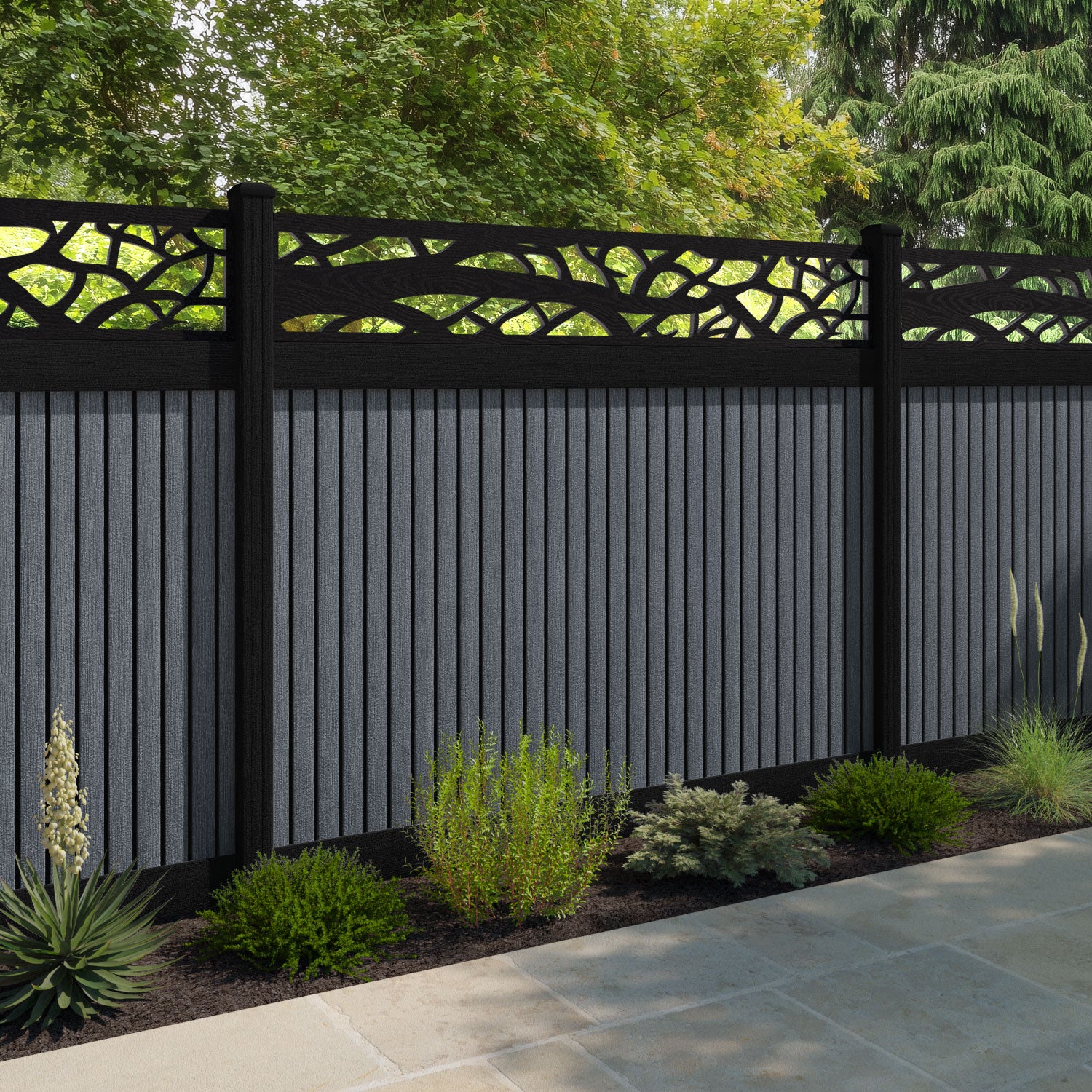 Virtis Twilight Fence Panel - Anthracite - with our composite posts