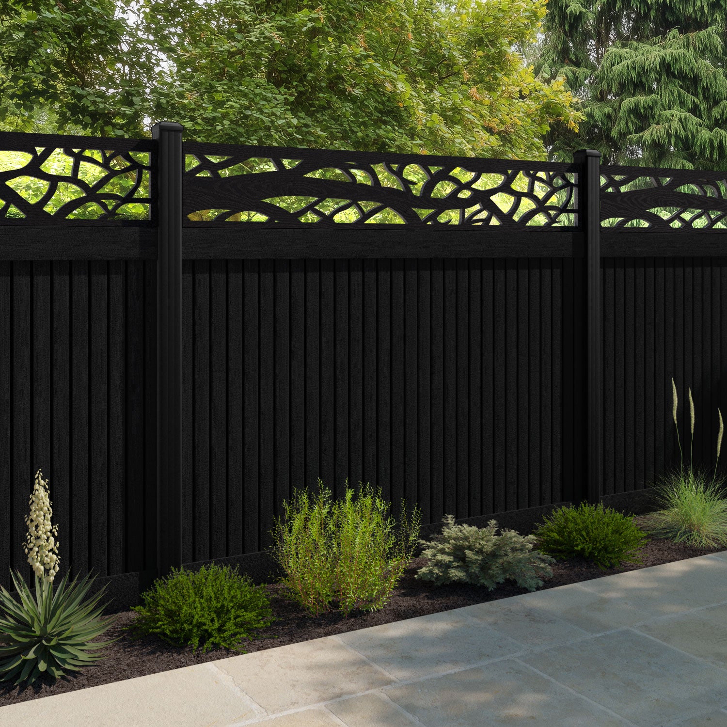 Virtis Twilight Fence Panel - Black - with our aluminium posts