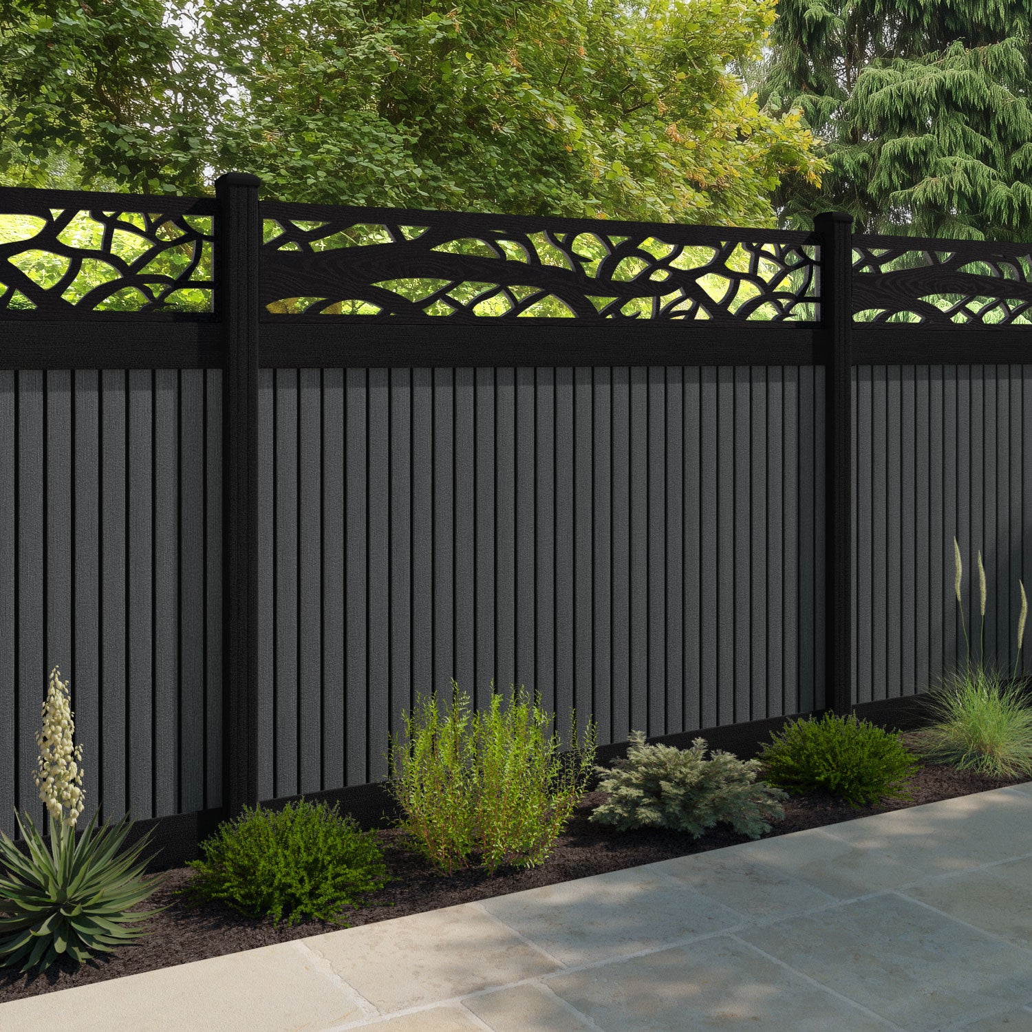 Virtis Twilight Fence Panel - Dark Grey - with our aluminium posts
