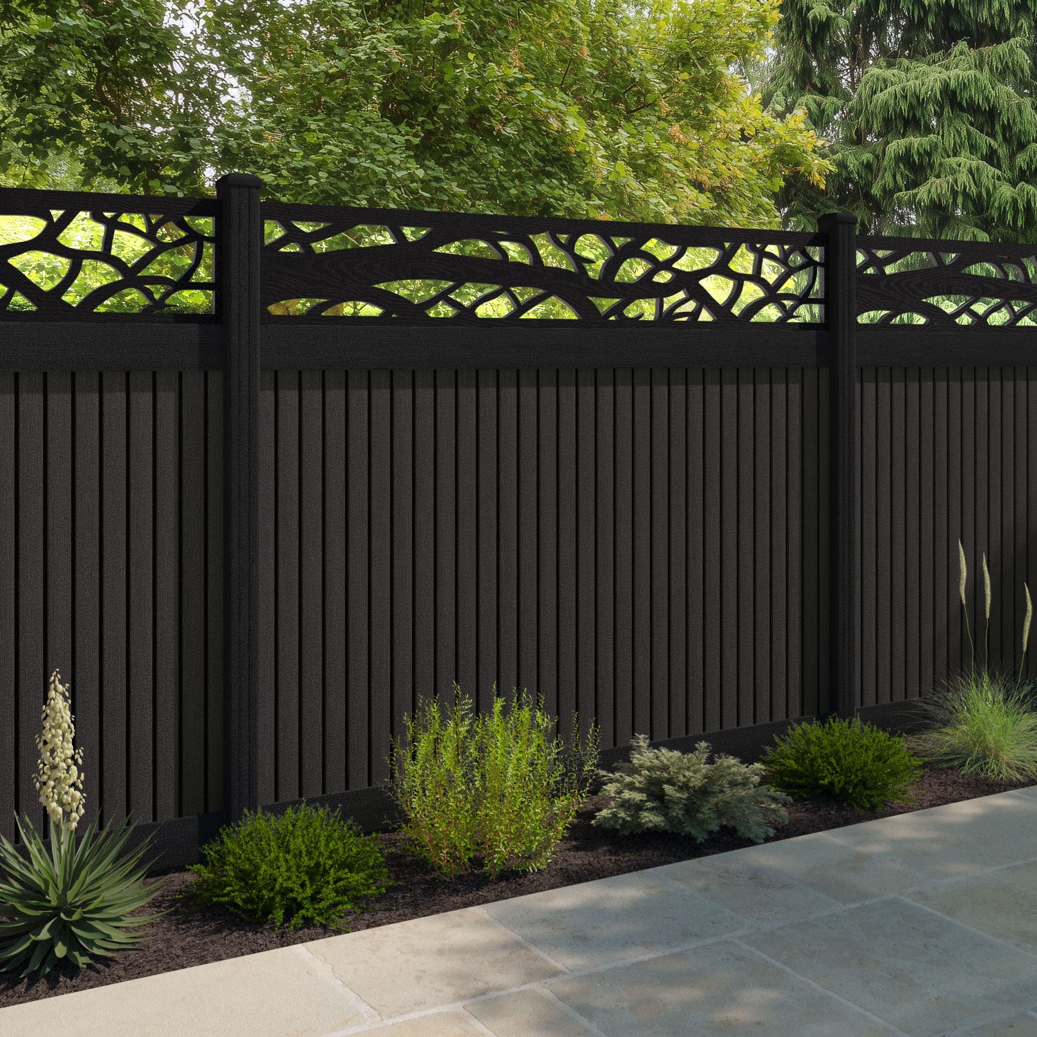 Virtis Twilight Fence Panel - Dark Oak - with our composite posts