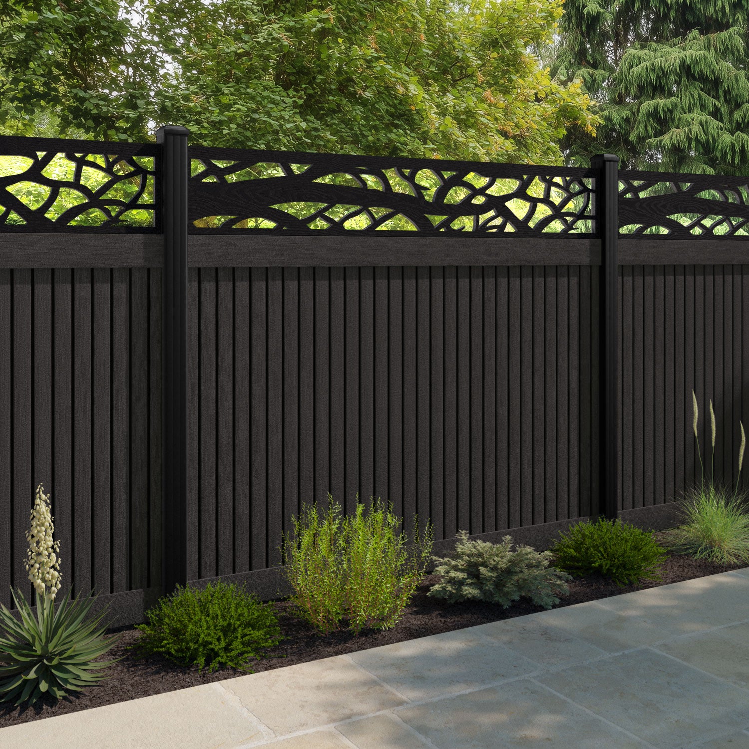 Virtis Twilight Fence Panel - Dark Oak - with our composite posts