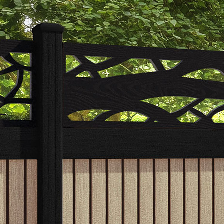 Virtis Twilight Fence Panel - Light Oak - with our aluminium posts