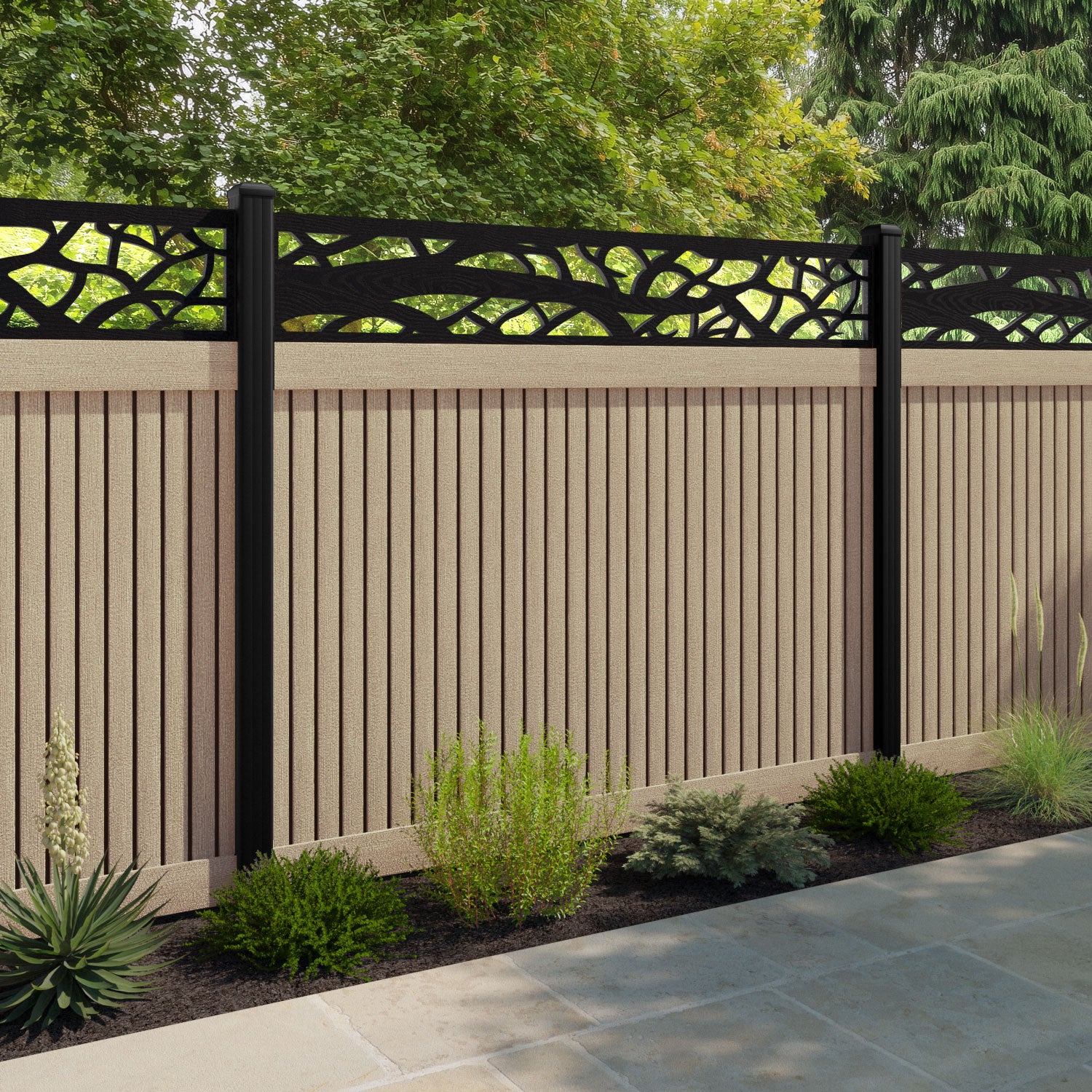 Virtis Twilight Fence Panel - Light Oak - with our composite posts