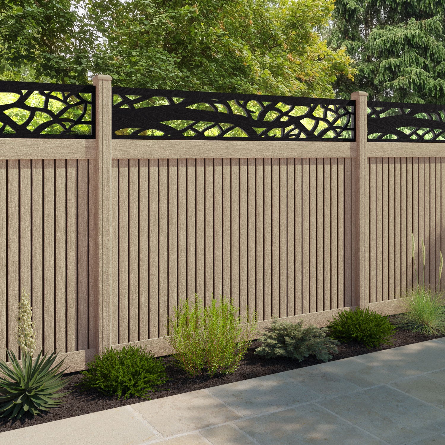 Virtis Twilight Fence Panel - Light Oak - with our composite posts