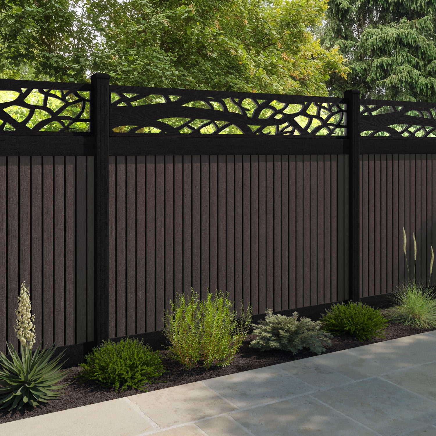 Virtis Twilight Fence Panel - Mid Brown - with our composite posts