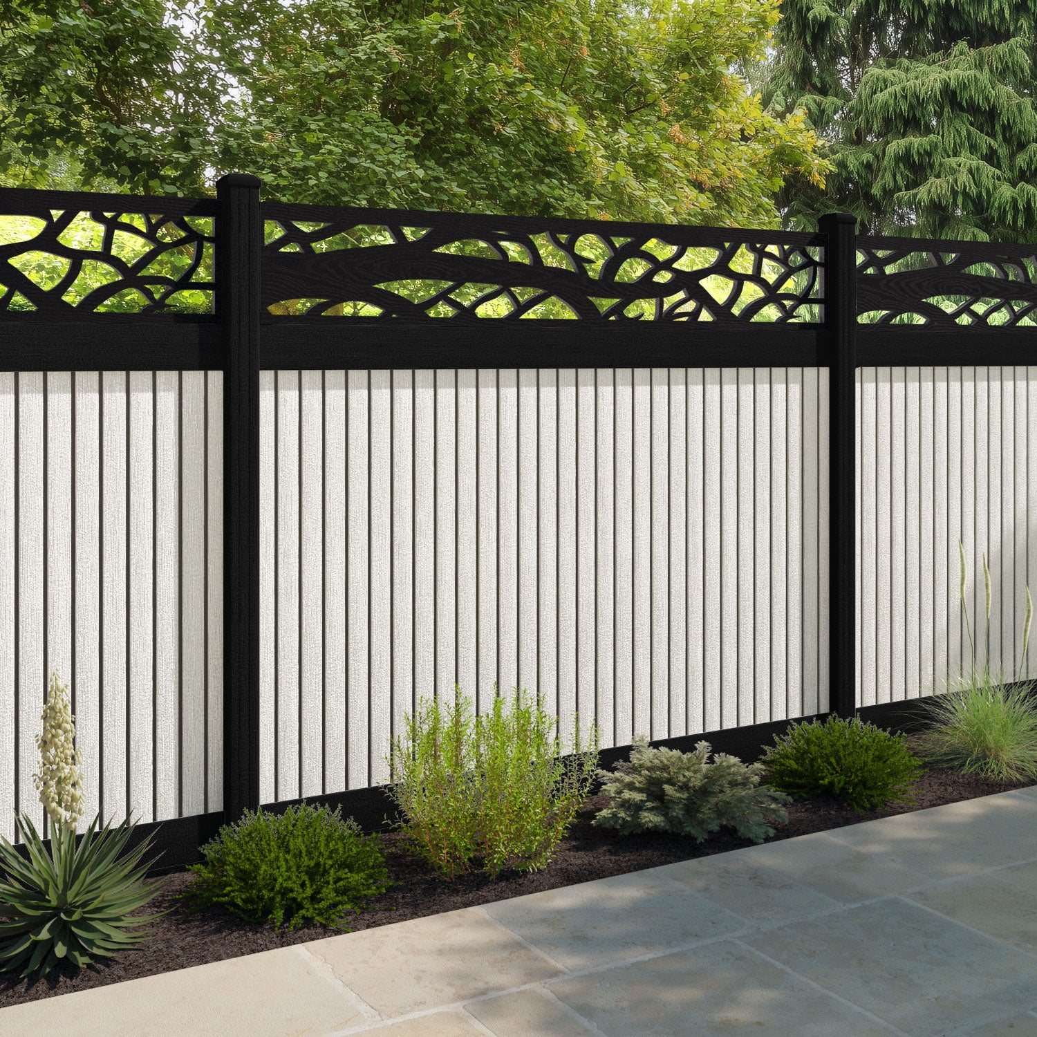 Virtis Twilight Fence Panel - Light Stone - with our composite posts
