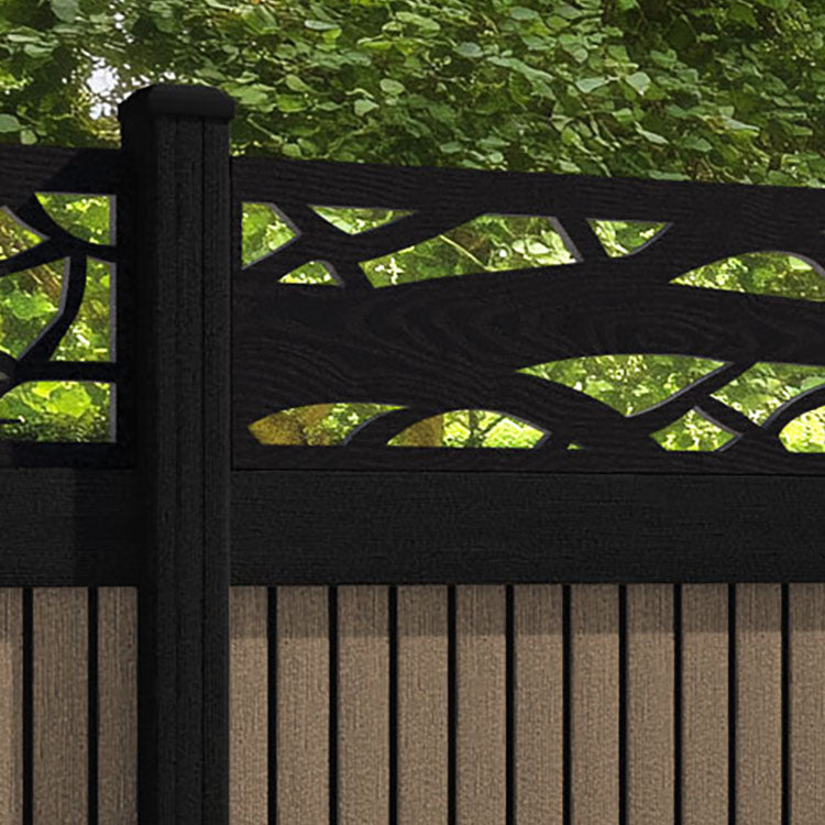 Virtis Twilight Fence Panel - Teak - with our aluminium posts