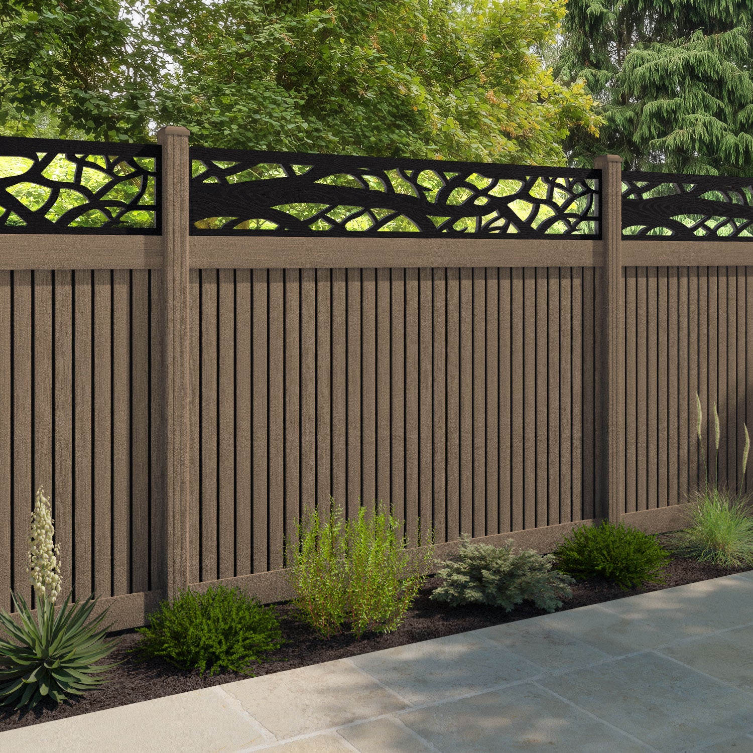 Virtis Twilight Fence Panel - Teak - with our composite posts