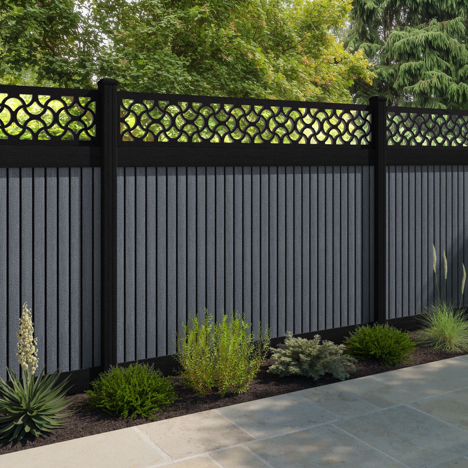 Virtis Vida Fence Panel - Anthracite - with our aluminium posts