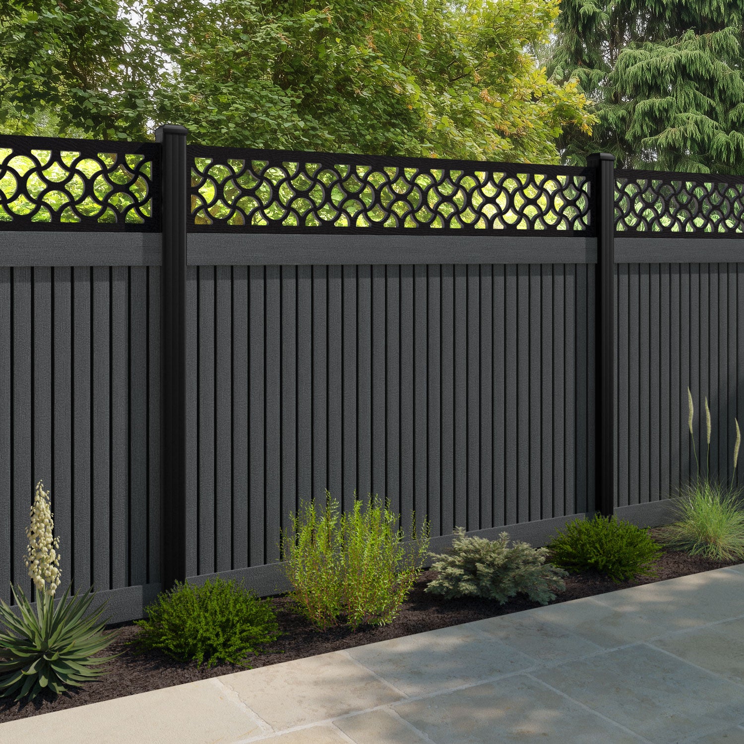 Virtis Vida Fence Panel - Dark Grey - with our aluminium posts