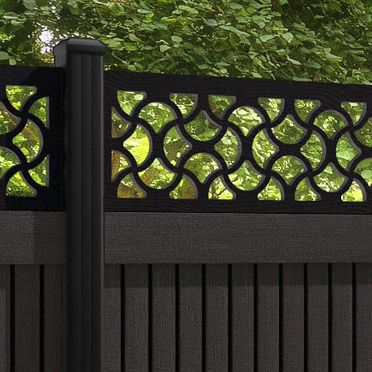 Virtis Vida Fence Panel - Dark Oak - with our aluminium posts