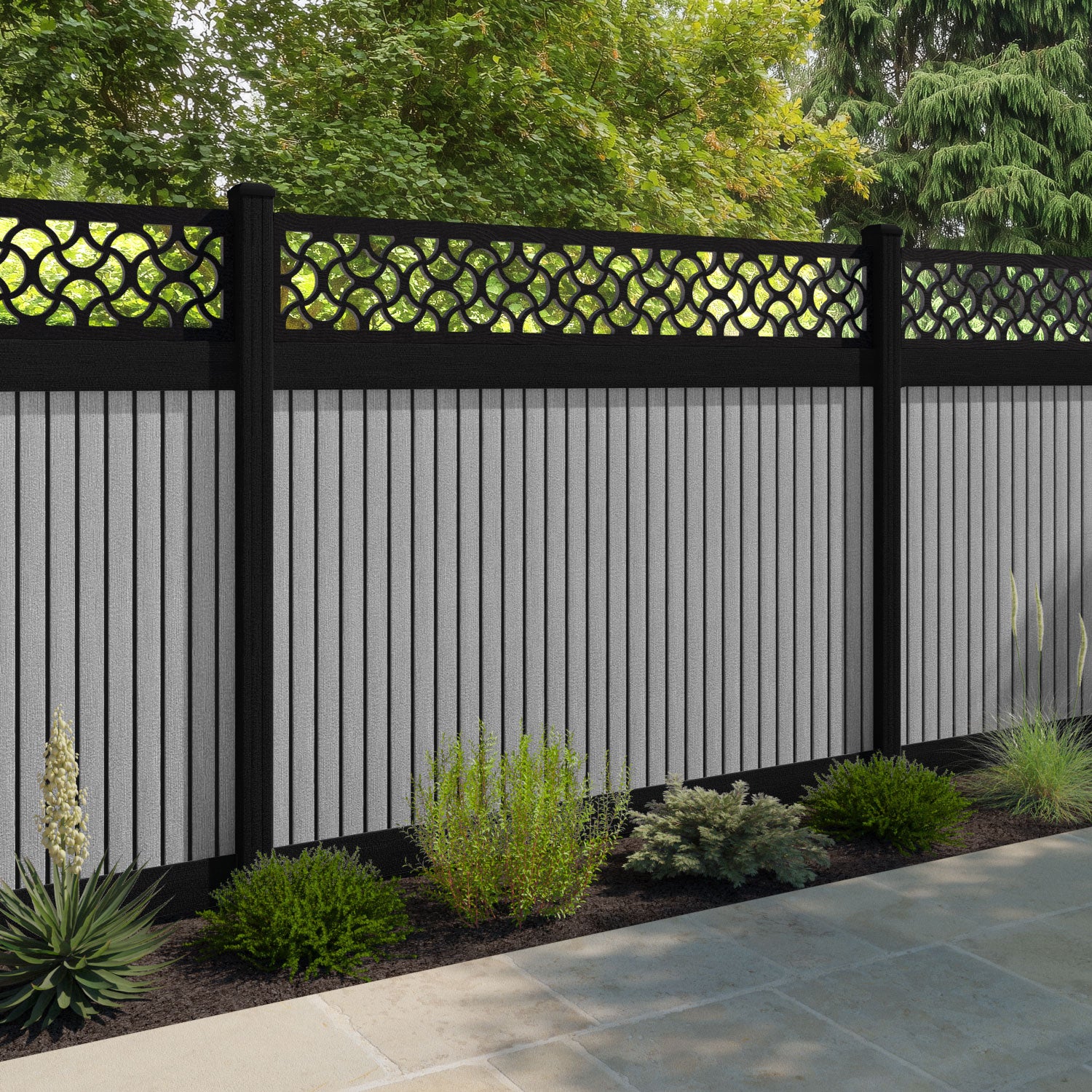 Virtis Vida Fence Panel - Light Grey - with our aluminium posts