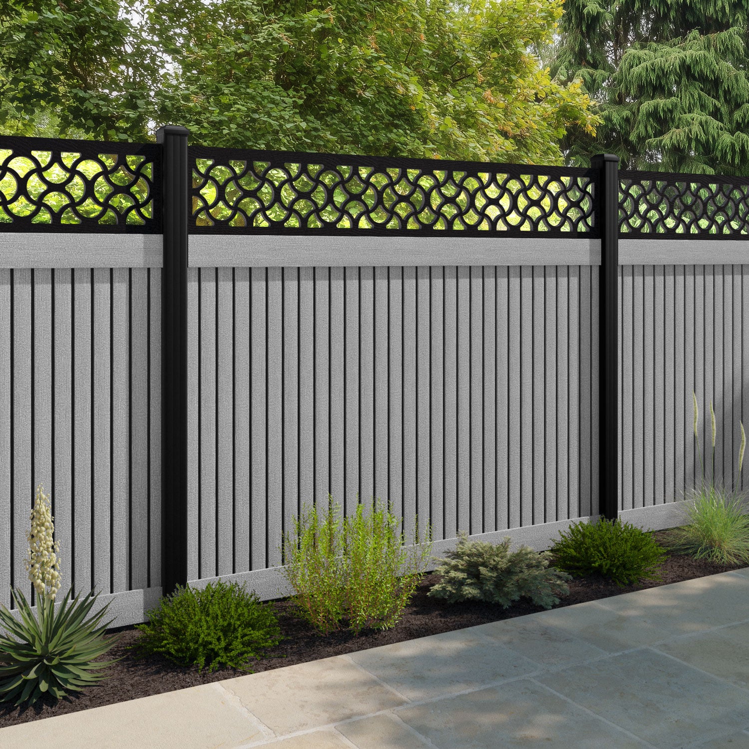 Virtis Vida Fence Panel - Light Grey - with our aluminium posts