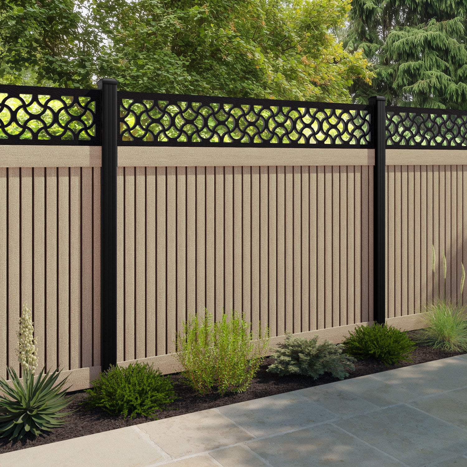 Virtis Vida Fence Panel - Light Oak - with our composite posts