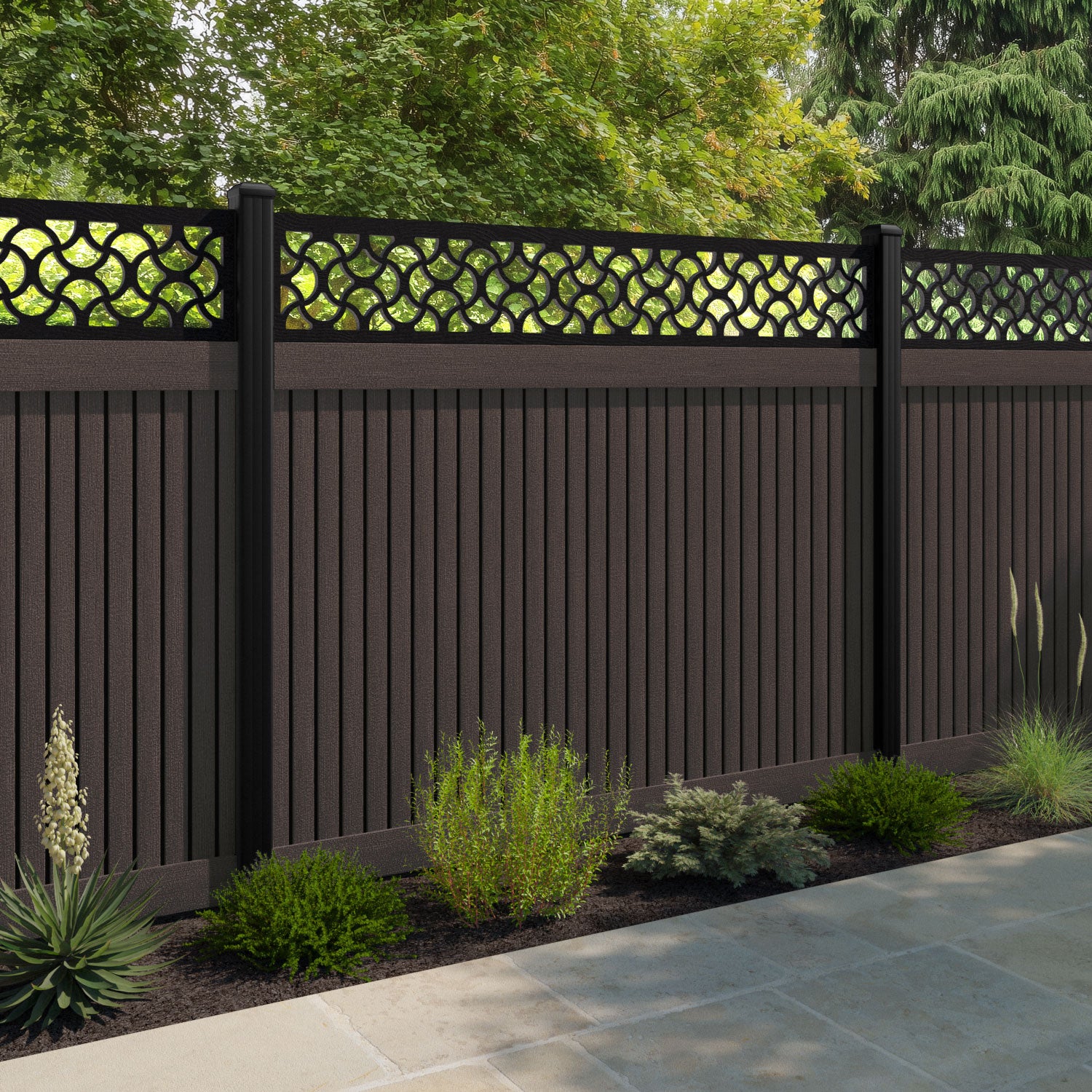 Virtis Vida Fence Panel - Mid Brown - with our composite posts
