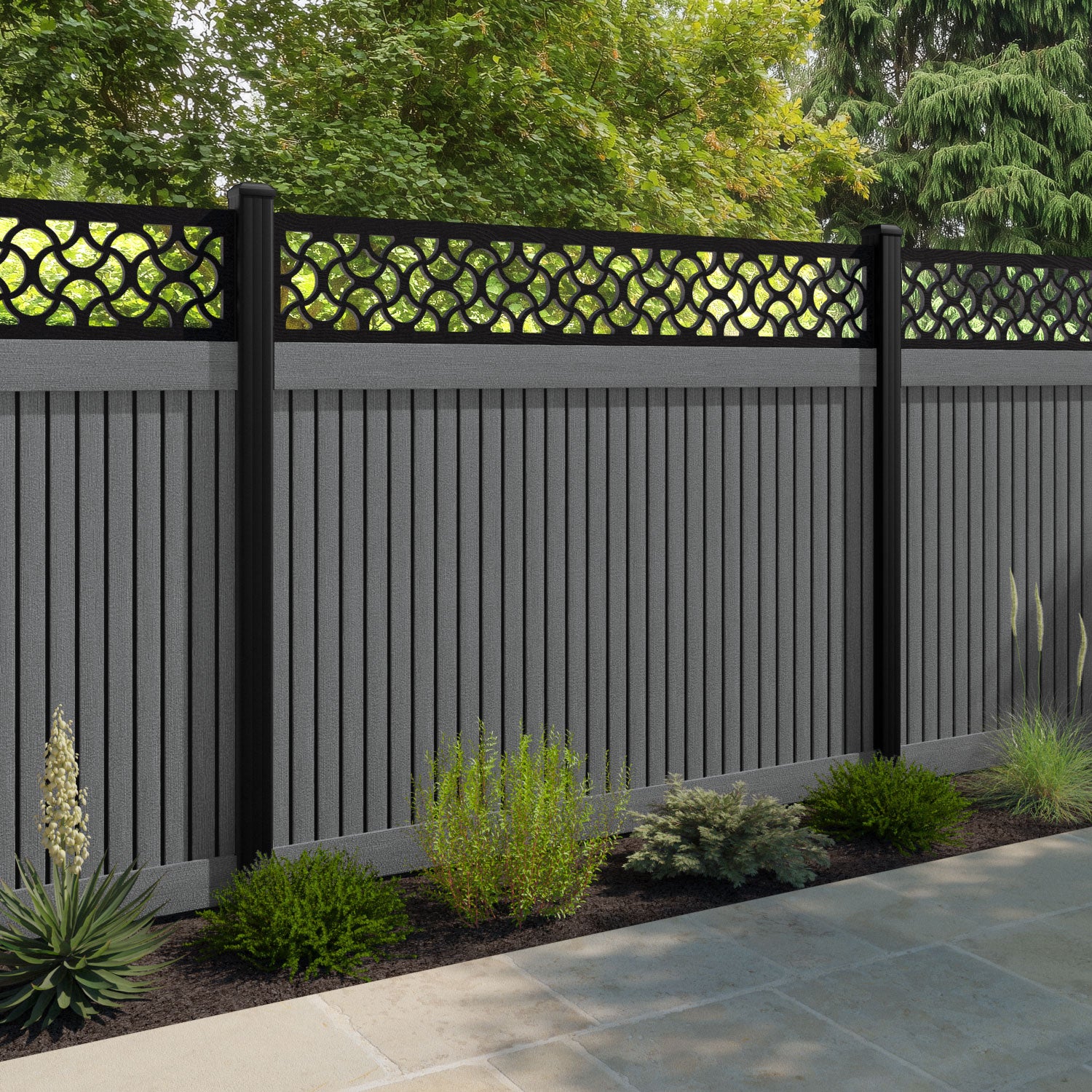 Virtis Vida Fence Panel - Mid Grey - with our composite posts