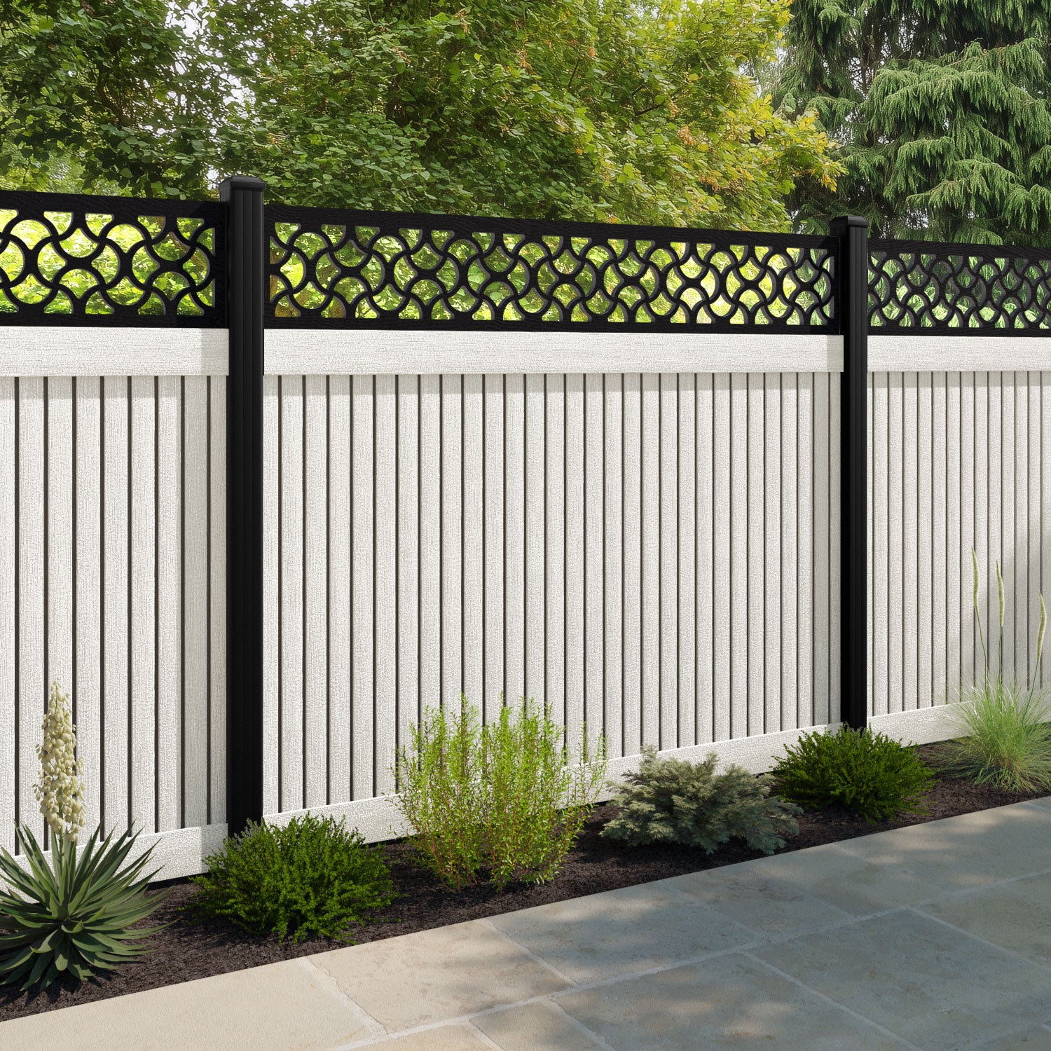 Virtis Vida Fence Panel - Light Stone - with our aluminium posts