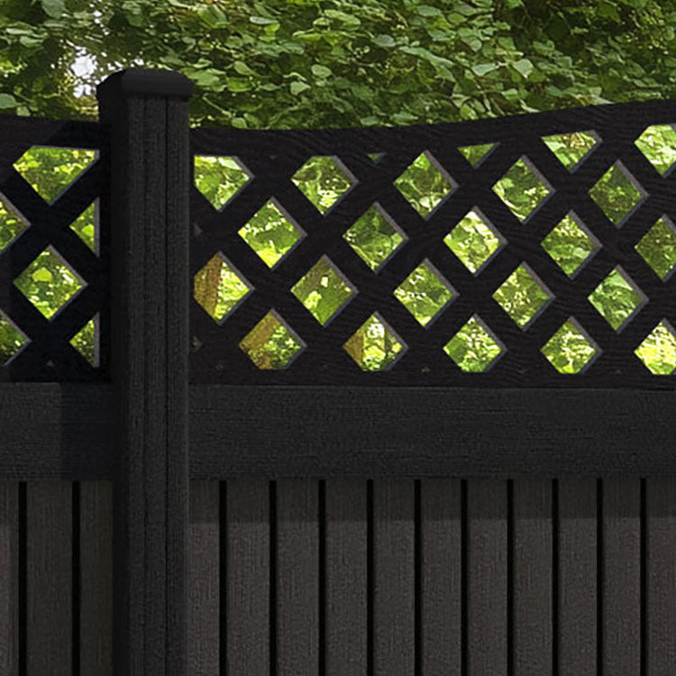 Virtis High Wave Fence Panel - Dark Oak - with our aluminium posts