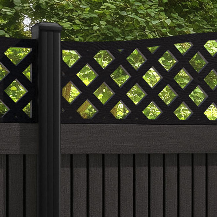 Virtis High Wave Fence Panel - Dark Oak - with our aluminium posts