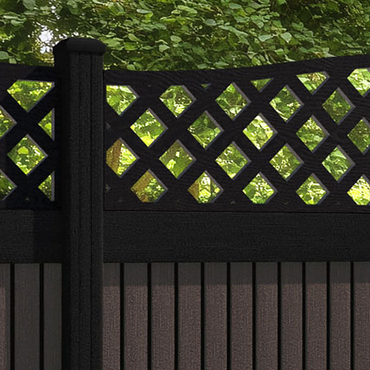 Virtis High Wave Fence Panel - Mid Brown - with our aluminium posts