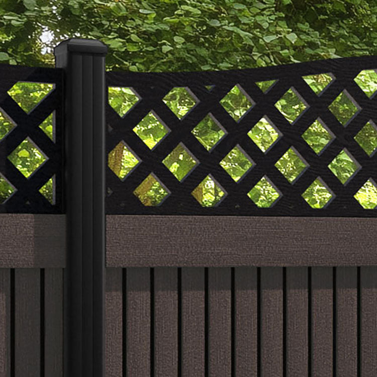 Virtis High Wave Fence Panel - Mid Brown - with our aluminium posts