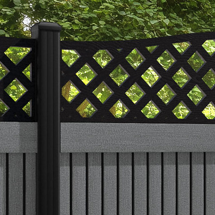Virtis High Wave Fence Panel - Mid Grey - with our aluminium posts