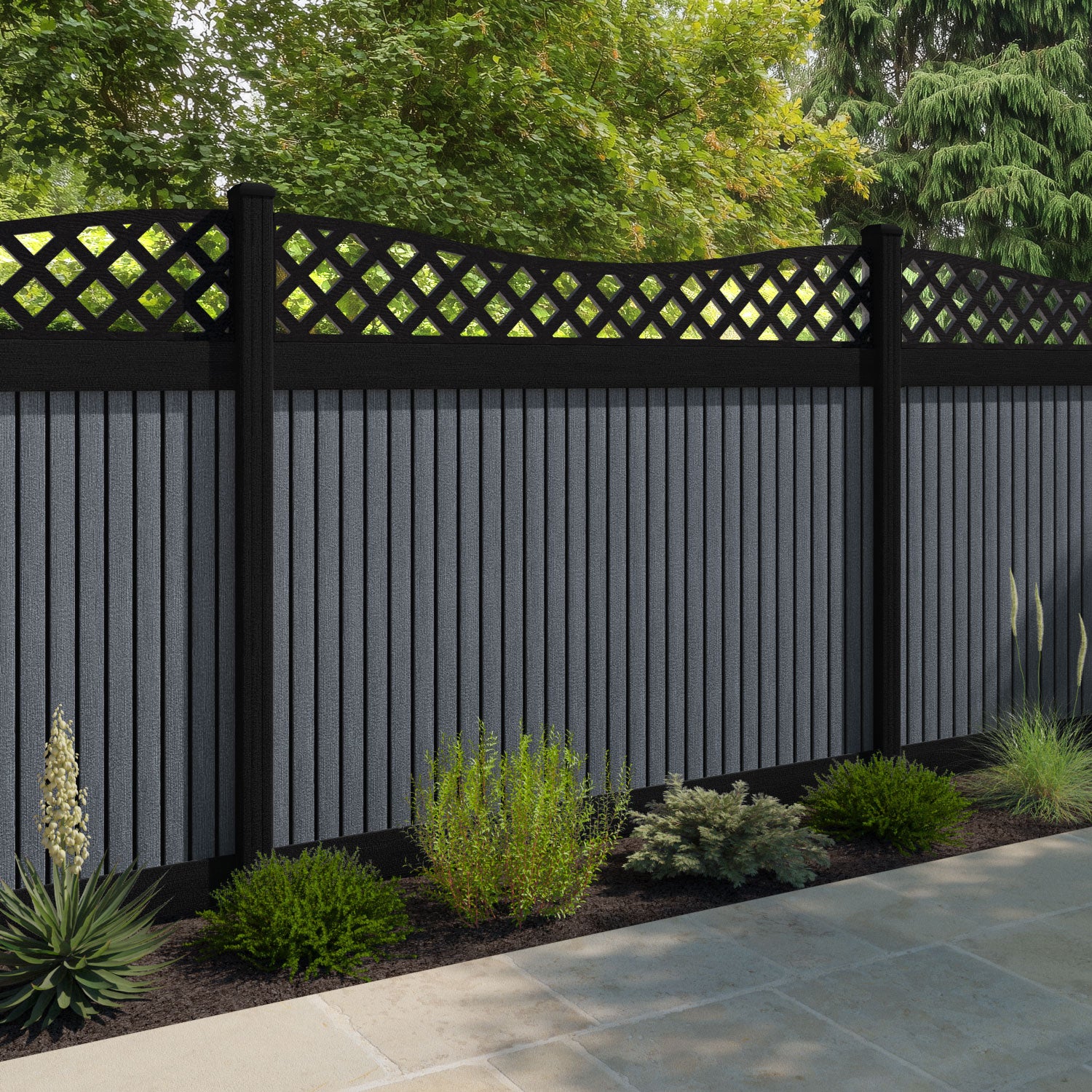 Virtis Low Wave Fence Panel - Anthracite - with our aluminium posts