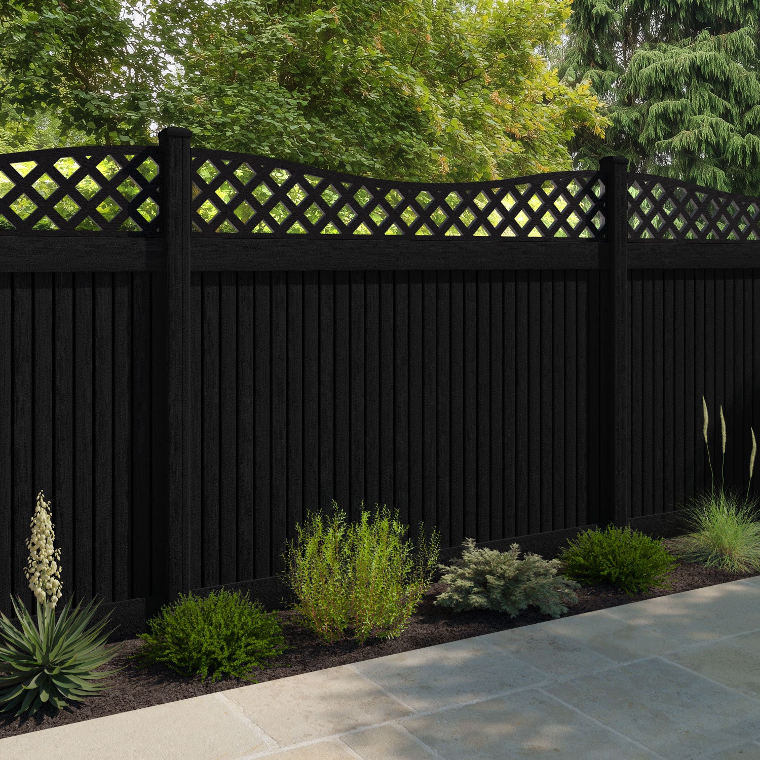 Virtis Low Wave Fence Panel - Black - with our composite posts