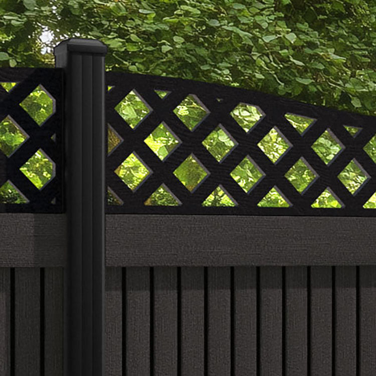 Virtis Low Wave Fence Panel - Dark Oak - with our aluminium posts