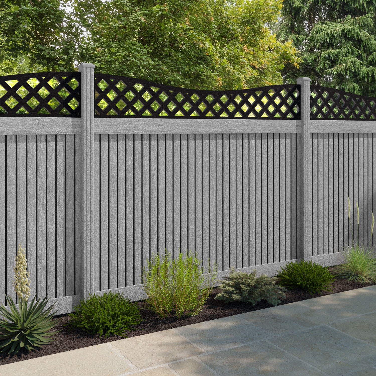 Virtis Low Wave Fence Panel - Light Grey - with our composite posts