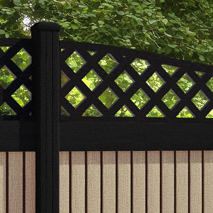Virtis Low Wave Fence Panel - Light Oak - with our aluminium posts