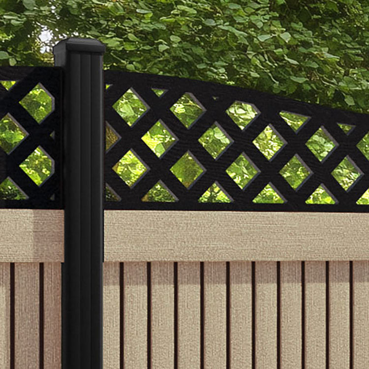 Virtis Low Wave Fence Panel - Light Oak - with our aluminium posts