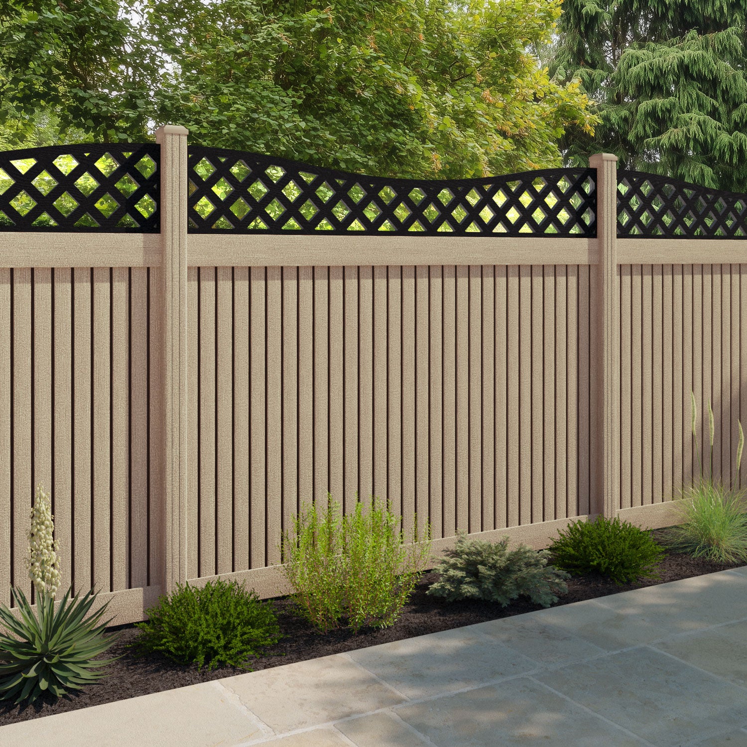 Virtis Low Wave Fence Panel - Light Oak - with our composite posts