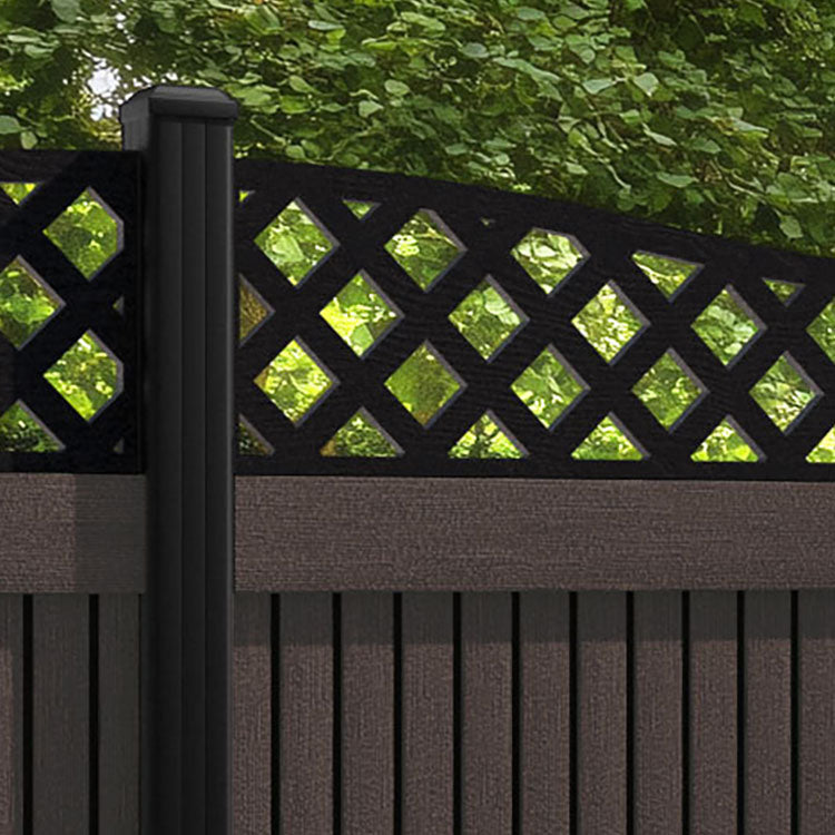 Virtis Low Wave Fence Panel - Mid Brown - with our aluminium posts