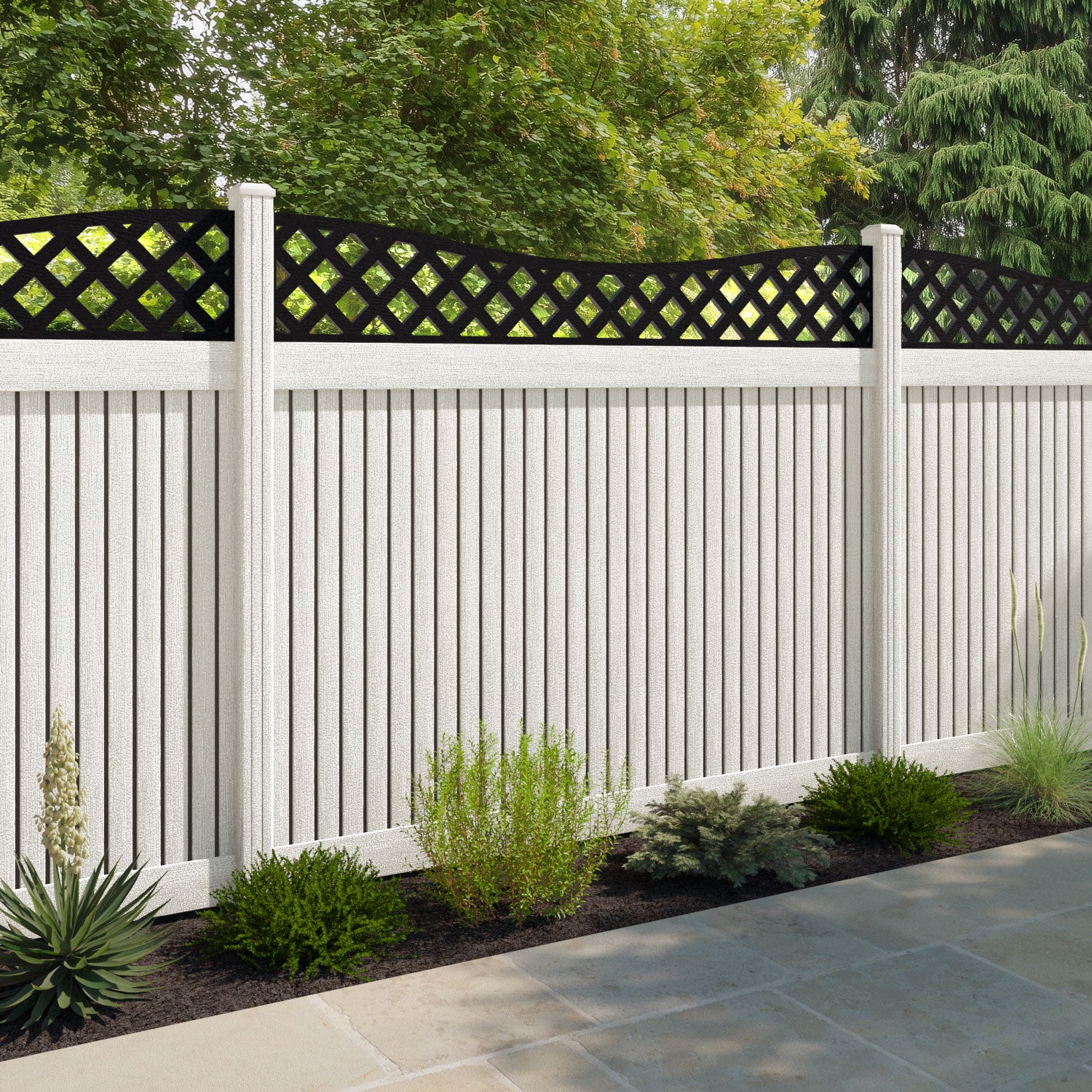 Virtis Low Wave Fence Panel - Light Stone - with our composite posts