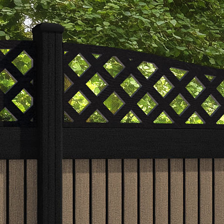 Virtis Low Wave Fence Panel - Teak - with our aluminium posts