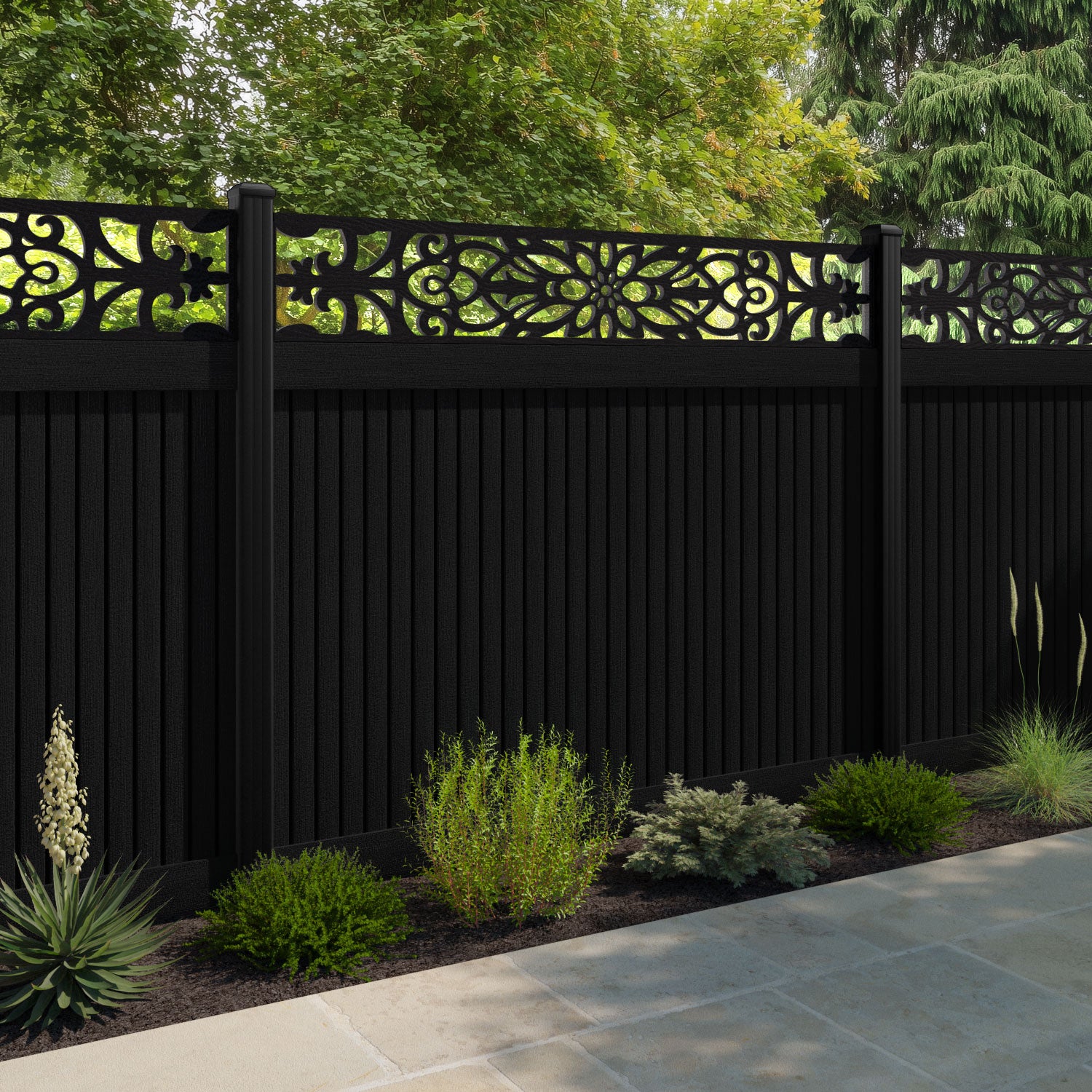 Virtis Windsor Fence Panel - Black - with our aluminium posts
