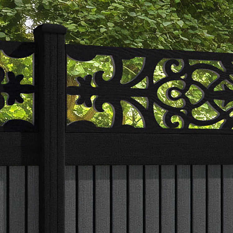 Virtis Windsor Fence Panel - Dark Grey - with our aluminium posts