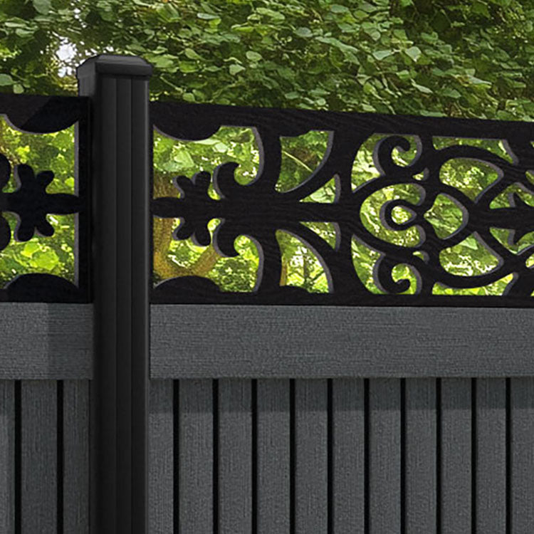 Virtis Windsor Fence Panel - Dark Grey - with our aluminium posts