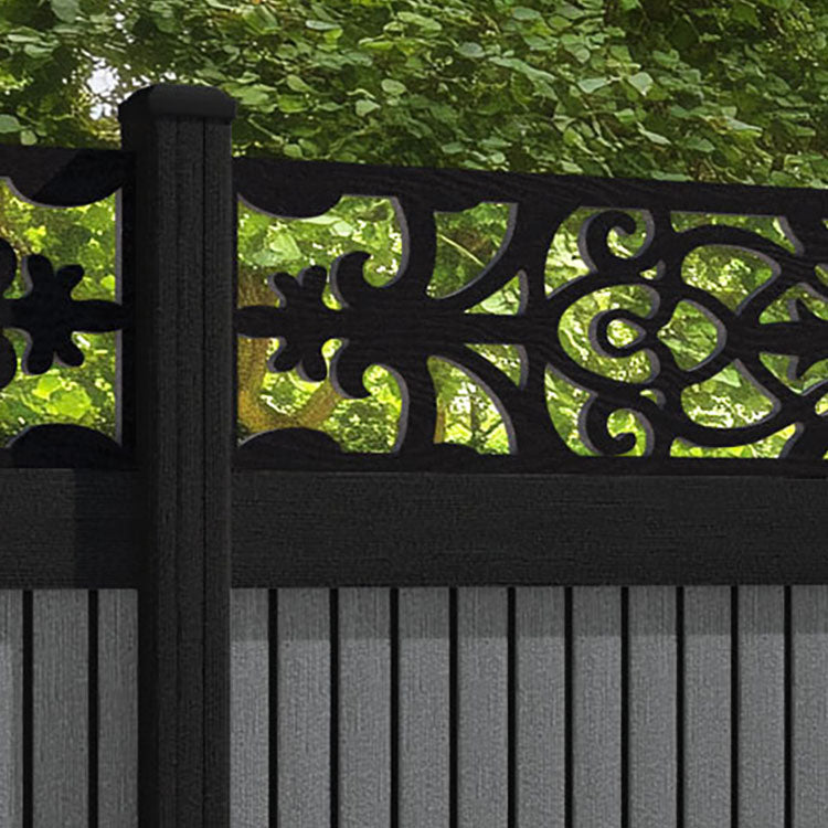 Virtis Windsor Fence Panel - Mid Grey - with our aluminium posts