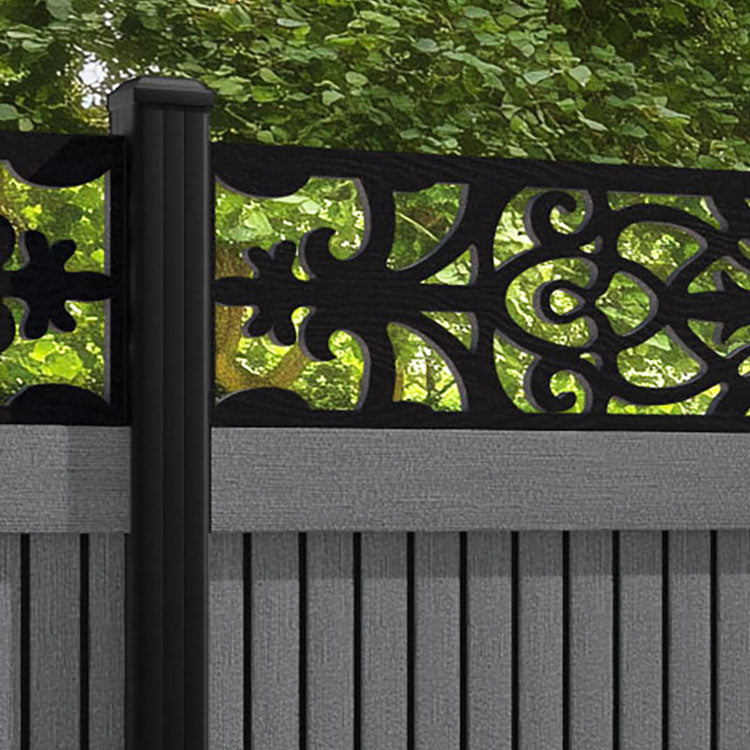 Virtis Windsor Fence Panel - Mid Grey - with our aluminium posts