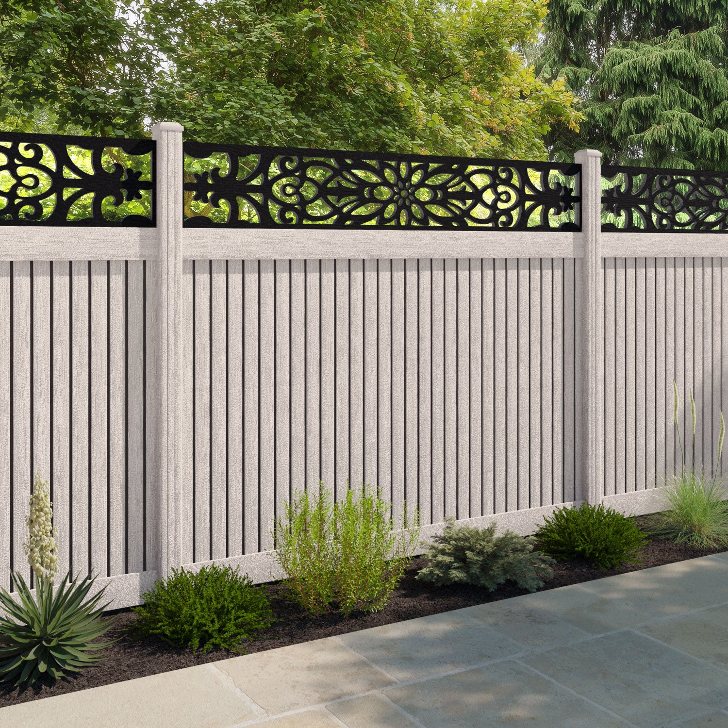 Virtis Windsor Fence Panel - Mid Stone - with our composite posts
