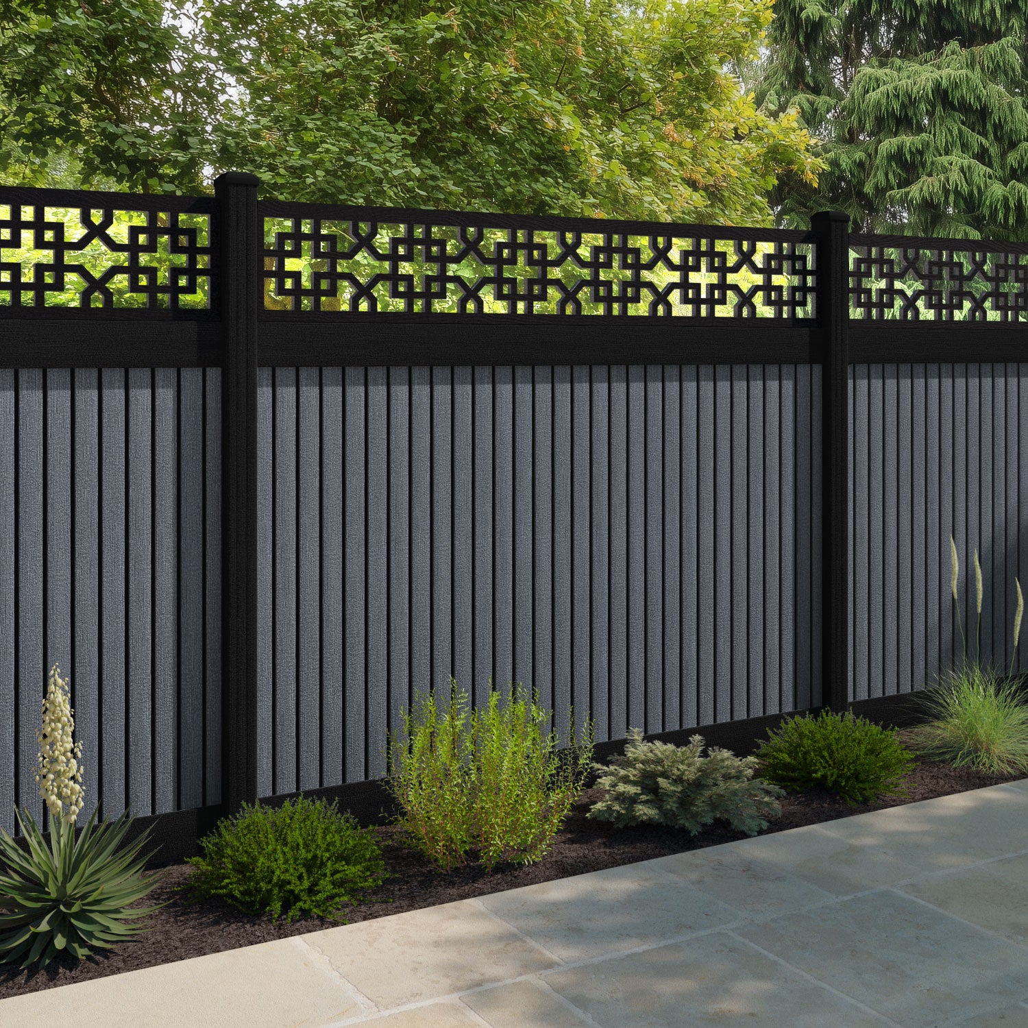 Virtis Zaria Fence Panel - Anthracite - with our composite posts