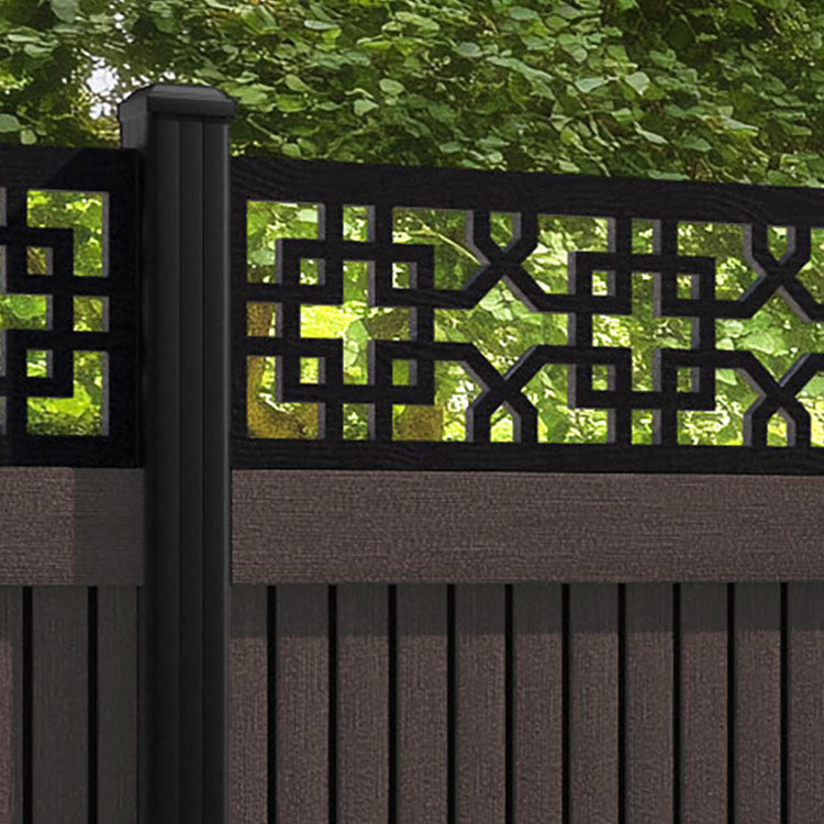 Virtis Zaria Fence Panel - Mid Brown - with our aluminium posts