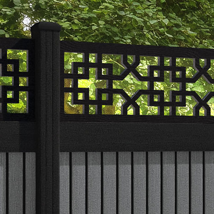 Virtis Zaria Fence Panel - Mid Grey - with our aluminium posts