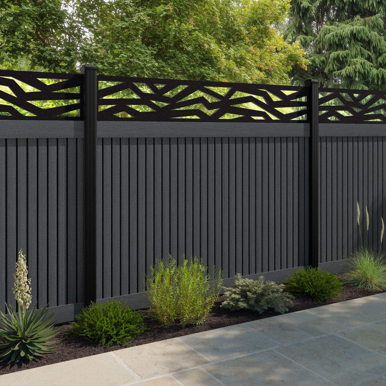 Virtis Zenith Fence Panel - Dark Grey - with our aluminium posts