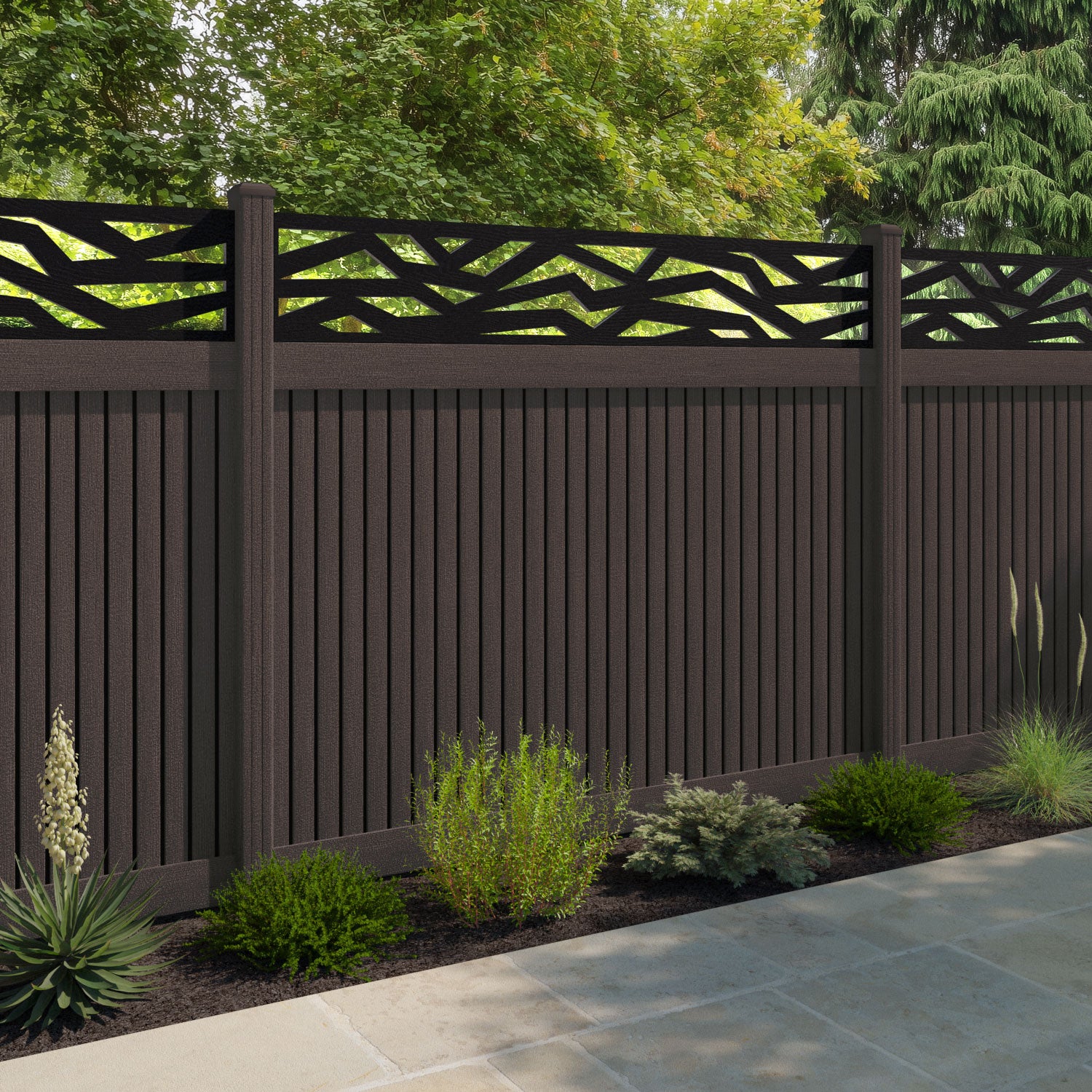 Virtis Zenith Fence Panel - Mid Brown - with our composite posts